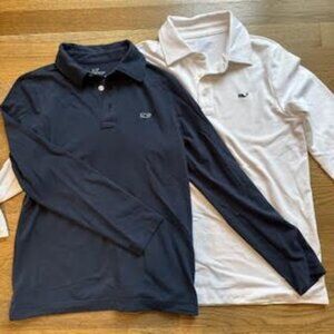 2 Vineyard Vines Boys Long Sleeve Edgartown Polo White and Navy Size Small